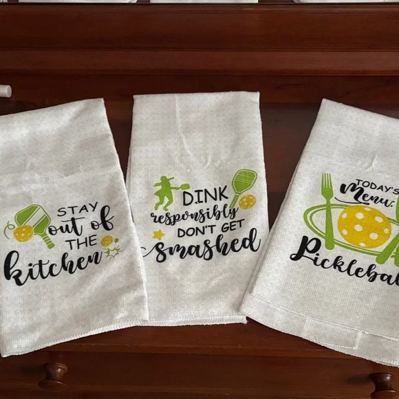 Pickleball Tea Kitchen towels. SET OF THREE - Picture 1 of 4